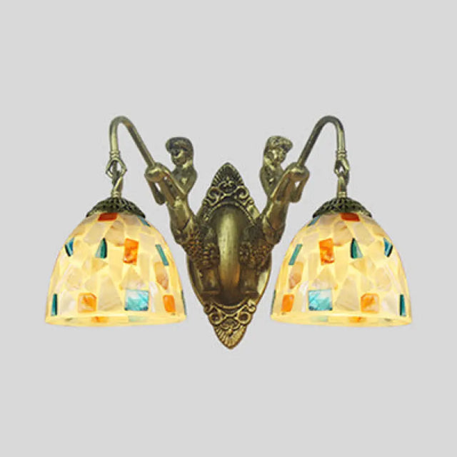 Tiffany Shell Mosaic Wall Mount Light Fixture With Mermaid Decoration - Beige/White-Yellow/Blue