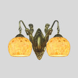 Tiffany Shell Mosaic Wall Mount Light Fixture With Mermaid Decoration - Beige/White-Yellow/Blue