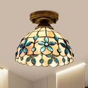 Tiffany Single - Bulb Shell Bowl Ceiling Lamp - Handmade Blue/Light Blue/Beige Flush Mount With Gem