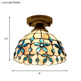 Tiffany Single - Bulb Shell Bowl Ceiling Lamp - Handmade Blue/Light Blue/Beige Flush Mount With Gem