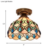 Tiffany Single - Bulb Shell Bowl Ceiling Lamp - Handmade Blue/Light Blue/Beige Flush Mount With Gem