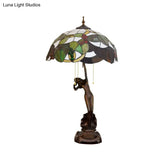 Tiffany Stained Art Glass Coffee Table Lamp With Grapes Design And Pull Chain