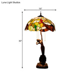 Tiffany Stained Art Glass Coffee Table Lamp With Grapes Design And Pull Chain