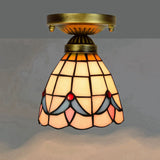 Tiffany Stained Art Glass Semi Flush Mount Ceiling Light - Single - Bulb Shaded Fixture White