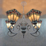 Tiffany Stained Glass 5-Light Pyramid Chandelier In Blue And White Blue-White