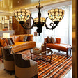 Tiffany Stained Glass Bowl Hanging Light - 3 Lights Chandelier With Jewel Pattern For Bedroom Beige