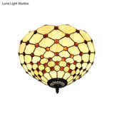 Tiffany Stained Glass Bowl-Shaped Flushmount Ceiling Light - Beige/Black 1/2 Lights