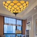 Tiffany Stained Glass Bowl-Shaped Flushmount Ceiling Light - Beige/Black 1/2 Lights Yellow