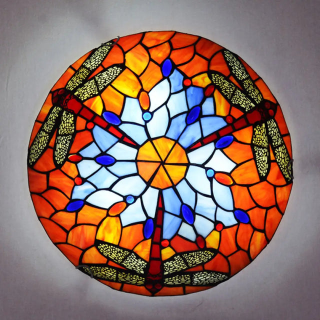 Tiffany Stained Glass Ceiling Light For Rustic Décor In Living Room/Stairway