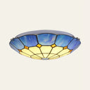 Tiffany Stained Glass Ceiling Light With 3 Bulbs - Blue Bowl Shape For Dining Room