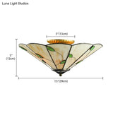 Tiffany Stained Glass Ceiling Light With Geometric Design And Leaf Theme (3 Lights White/Beige