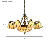 Tiffany Stained Glass Chandelier - 9/11 Lights Beige With Leaf Pattern