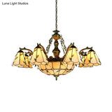 Tiffany Stained Glass Chandelier - 9/11 Lights Beige With Leaf Pattern