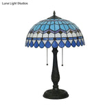 Tiffany Stained Glass Dome Pull Chain Nightstand Lamp - Bronze Finish