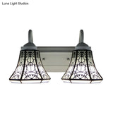 Tiffany Stained Glass Flared Sconce Wall Light Fixture - White 2 Heads