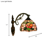 Tiffany Stained Glass Flower Bowl Sconce Light - Red/Pink Wall Mounted Fixture
