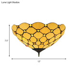 Tiffany Stained Glass Flush Mount Ceiling Light - Bowl Shape 1 Head Yellow Fixture