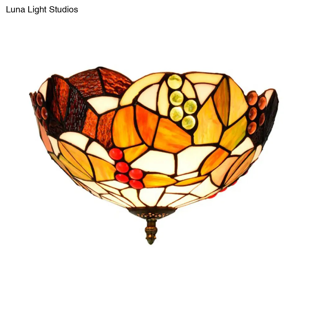 Tiffany Stained Glass Flush Mount Lighting - Handcrafted Bowl Design With 2/3 Bulb Options