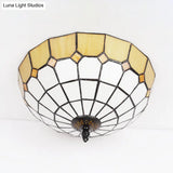 Tiffany Stained Glass Flushmount Light With 2 Beige Clear And Blue Lights For Your Bathroom