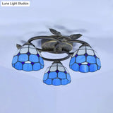 Tiffany Stained Glass Geometric Ceiling Light - Bronze Flushmount With 3 Lights