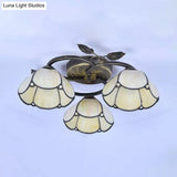 Tiffany Stained Glass Geometric Ceiling Light - Bronze Flushmount With 3 Lights