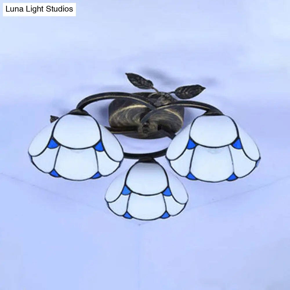 Tiffany Stained Glass Geometric Ceiling Light - Bronze Flushmount With 3 Lights