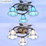 Tiffany Stained Glass Geometric Ceiling Light - Bronze Flushmount With 3 Lights