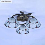 Tiffany Stained Glass Geometric Ceiling Light - Bronze Flushmount With 3 Lights