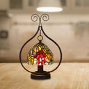 Tiffany Stained Glass Grape Pattern Night Lamp - 1-Light Table Lighting With Bronze Swirl Frame