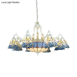 Tiffany Stained Glass Hanging Chandelier - 11 Light Pendant Ceiling With Flower/Square/Diamond/Gem
