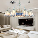 Tiffany Stained Glass Hanging Chandelier - 11 Light Pendant Ceiling With Flower/Square/Diamond/Gem