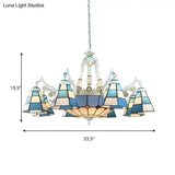 Tiffany Stained Glass Hanging Chandelier - 11 Light Pendant Ceiling With Flower/Square/Diamond/Gem