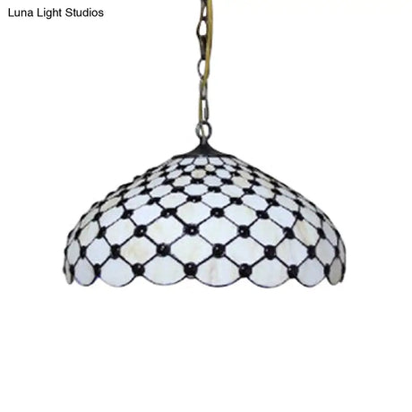 Tiffany Stained Glass Pendant Lamp With Jeweled Design - 2 Lights Ideal For Dining Room