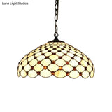 Tiffany Stained Glass Pendant Lamp With Jeweled Design - 2 Lights Ideal For Dining Room