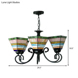 Tiffany Stained Glass Pink Pyramid Pendant Light With 6 Lights - Creative Chandelier For Bedroom