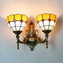 Tiffany Stained Glass Sconce Lighting With Dual Head Bowl Design For Bedroom Wall Mount In