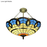 Tiffany Stained Glass Semi Flush Mount Ceiling Light In Antique Bronze - 3 Lights