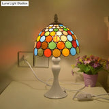 Tiffany Stained Glass Table Lamp - Elegant Single-Bulb Nightstand Light In White