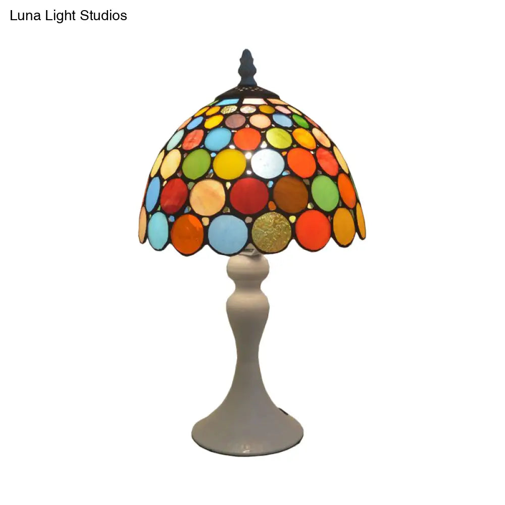 Tiffany Stained Glass Table Lamp - Elegant Single-Bulb Nightstand Light In White