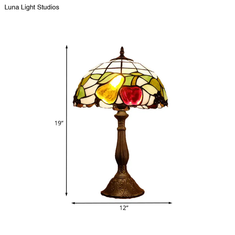 Tiffany Stained Glass Table Lamp With Fruit Pattern - Bowl Shade Night Light Bronze Finish