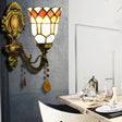 Tiffany Stained Glass Wall Sconce With Agate For Study Room - Small Bell Light Yellow