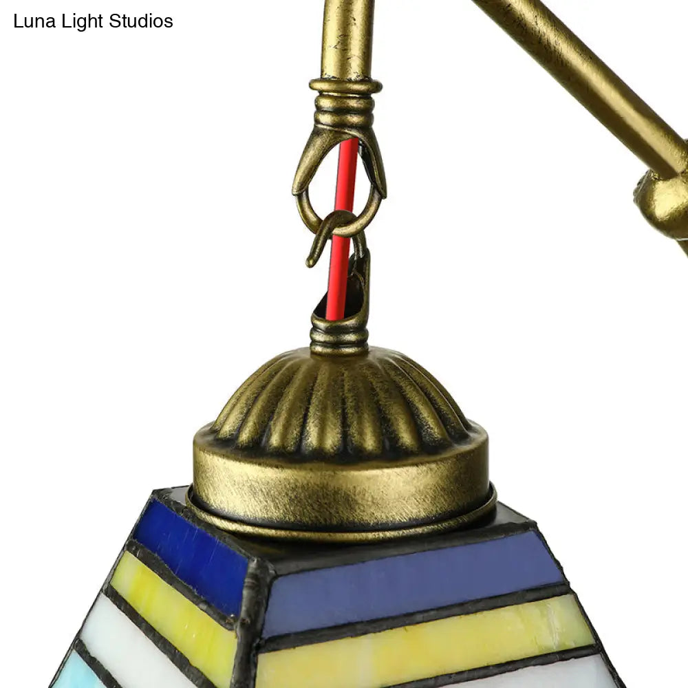 Tiffany Stained Glass Wall Sconce With Orange Pyramid Design