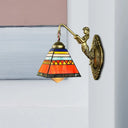 Tiffany Stained Glass Wall Sconce With Orange Pyramid Design