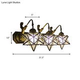Tiffany Star Clear Dimple Glass Wall Sconce Light With Mermaid Backplate - 3 Heads
