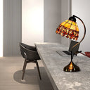 Tiffany Style 1-Light Beige Shell Table Lamp With Leaf/Rose Pattern - Elegant Office Lighting / Leaf