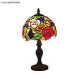 Tiffany Style 1-Light Bronze Stained Glass Night Lamp With Rose Pattern
