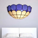 Tiffany Style 2-Light Art Glass Wall Sconce - Light Blue/Dark Blue Bedroom Lighting Dark