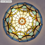 Tiffany Style Art Glass Dome Flush Ceiling Light For Bedroom