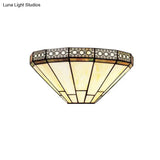 Tiffany Style Art Glass Half-Cone Wall Light - Beige/Amber 1 Sconce For Living Room