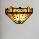 Tiffany Style Art Glass Half-Cone Wall Light - Beige/Amber 1 Sconce For Living Room Amber